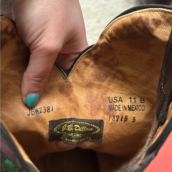 J.B. Dillon Distressed Western Cowboy Boots Floral Embroidery Brown 11B Boho - Picture 8 of 8